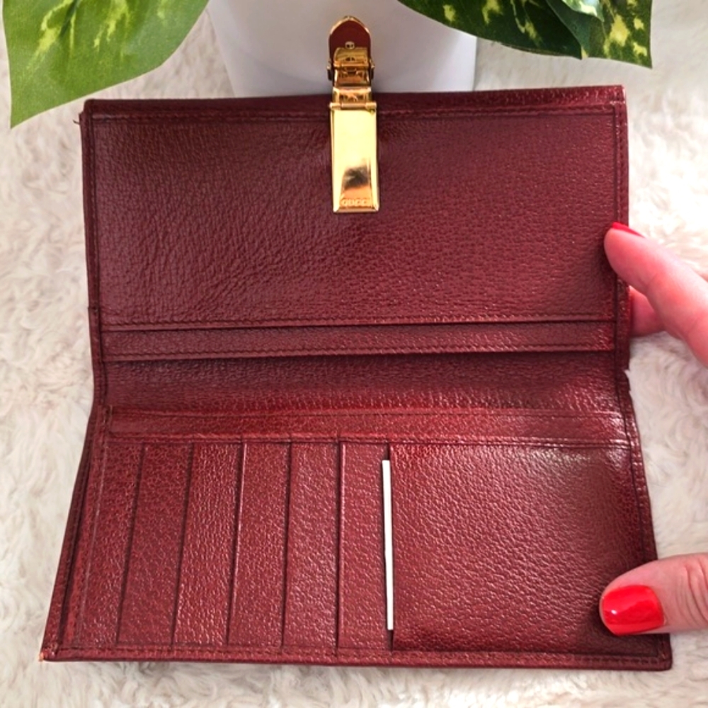 Gucci Vintage Burgundy Leather Long Wallet with COA, EUC - Picture 5 of 13